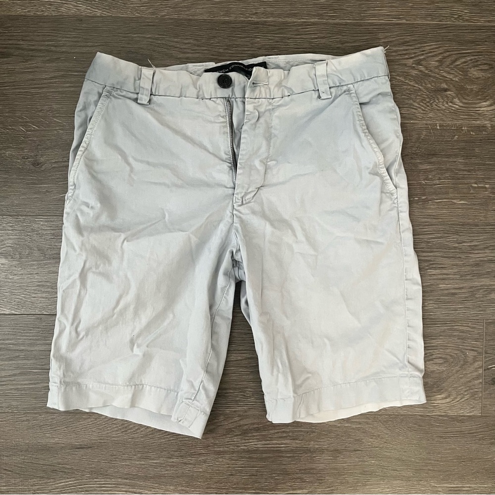 French Connection Men's Light Blue/Gray Flat Front Shorts